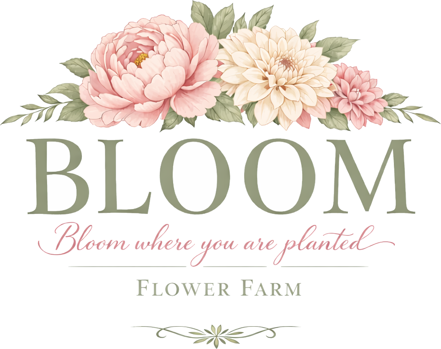 Bloom Flower Farm logo, with the words Bloom where you are planted